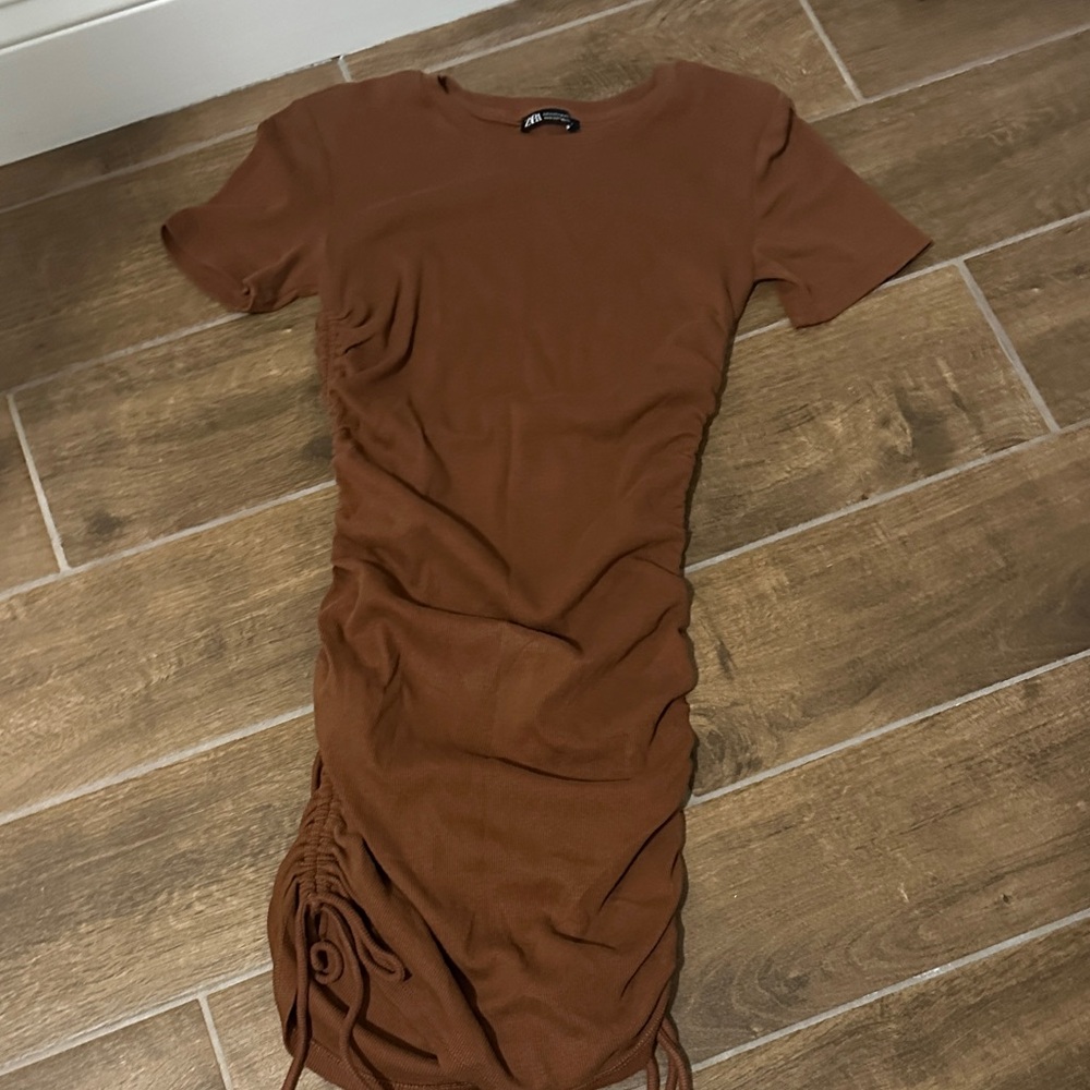 Zara Chestnut Ruched Mini Dress